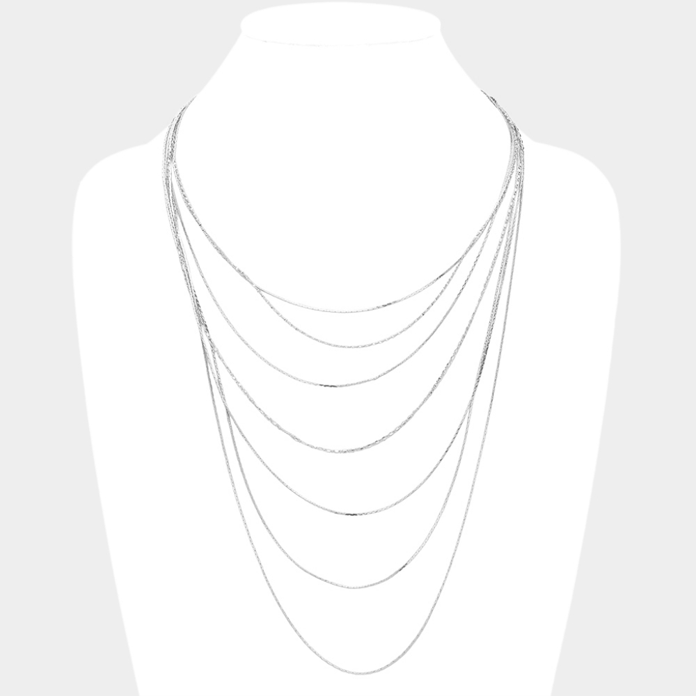 Simple Silver Multi Layered Chain Necklace Metal Womens Jewelry Bib Style